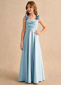 Azazie Rosita Girls Formal 플라워 걸 드레스 A라인 주름진 스트레치 새틴 플로어 길이 드레스 image4