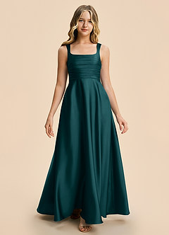 Azazie Azaria Junior Pine A-Line Pleated Stretch Satin Dress image5