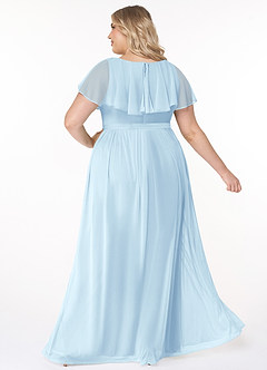 Azazie Jael Bridesmaid Dresses Sky Blue A-Line V-Neck Mesh Dress image10