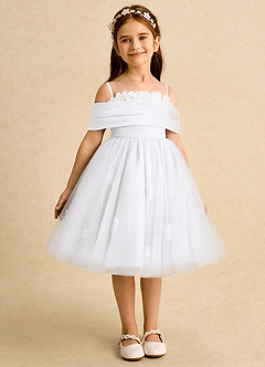 Azazie May Flower Girl Dresses White Ball-Gown Pleated Tulle Dress image2