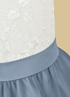 Azazie Vetty Flower Girl Dresses Ivory Dusty Blue A-Line Lace Tulle Dress image11