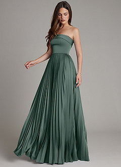 Azazie Mariana Bridesmaid Dresses Sea Moss A-Line Pleated Stretch Satin Dress image7
