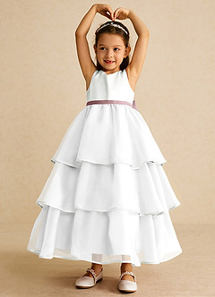 Azazie Sweetums Final Sale Ivory Dusty Rose A-Line Bow Organza Dress image3