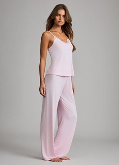 front Pyjamasset med mjuk rayon-spets och vida byxor