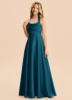 Azazie Kady Junior Ink Blue A-Line Sweetheart Neckline Stretch Satin Dress image5