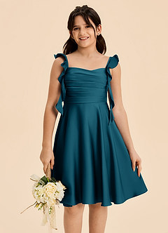 Azazie Kira Junior A-Linie Gestreift Stretch-Satin Kleid Tintenblau image7