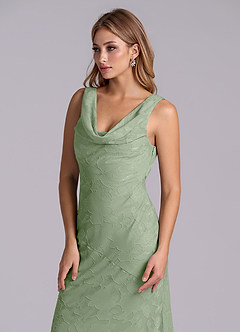 Azazie Rylina At-home Try On Dresses Emerald Mermaid Floral Burnout Dress image6