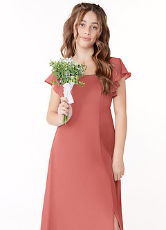 Azazie Bondi Junior Linia A Ukłon Szyfon Długość podłogi Młodsza druhna Sukienka image4