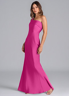 Azazie Driea Brudtärnklänningar Klä av Sjöjungfru i Stretch Satin Ena axeln Fuchsia image6