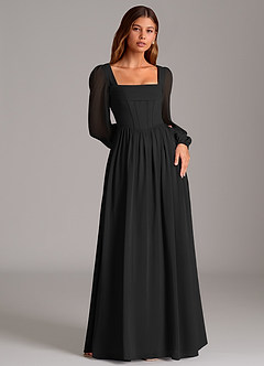 Azazie Hattie At-home Try On Dresses Black A-Line Corset Chiffon Dress image4