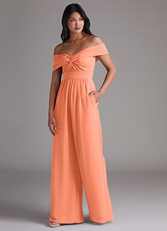 Azazie Lamara Bridesmaid Dresses Sunset Off the Shoulder Chiffon Convertible Jumpsuit image4