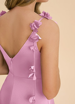 Azazie Gumdrop Junior Candy Pink Empire Pleated Stretch Satin Dress image6
