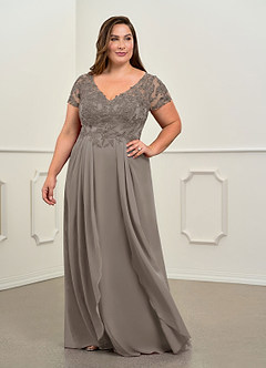 Azazie Dunja Abiti per la Madre della Sposa Abito A-Line in Chiffon con Scollo a V in Pizzo Taupe image9