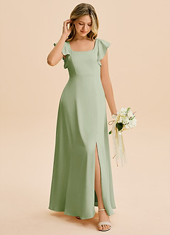 Azazie Bondi Junior Dusty Sage A-Line Side Slit Stretch Satin Dress image3