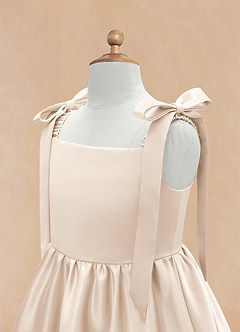 Azazie Chelsie Flower Girl Dresses White Alabaster A-Line Bow Matte Satin Dress image8