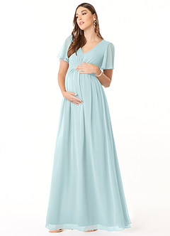 Azazie Verna Maternity Bridesmaid Dresses A-Line V-Neck Ruched Chiffon Floor-Length Dress image3