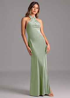 Azazie Drita Robes de demoiselle d'honneur Robe Trapèze en velours Plissée Vert Sauge image5