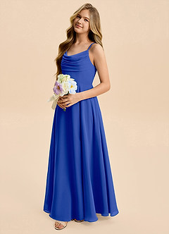 Azazie Gia Junior A-Linie Plissee Chiffon Kleid Königsblau image7