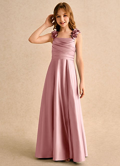 Azazie Rosita Girls Formal vestidos de niña de las flores Vestido Rosa Polvorienta de Satin Mate de Corte en A con Plisado image6