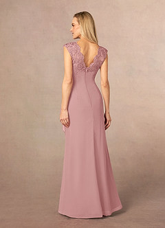 Azazie Gladys Abiti per la Madre della Sposa Abito A-Line in Chiffon in Pizzo con Scollo Queen Anne Rosa Polverosa image4
