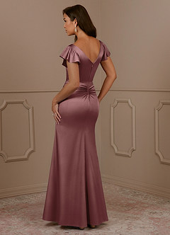 Azazie Roya Klänningar till brudens mor Klänning Sjöjungfru i Stretch Satin V-ringad veckad Vintage Mauve image3
