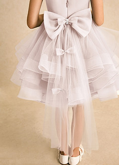 Azazie Tinie Blumenmädchenkleider Ballkleid Schleifen Tüll Kleid Blassrosa image7
