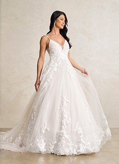 Azazie Rhodes Robes de mariée Robe Trapèze en Tulle Col V paillettes Blanc De Diamant image4