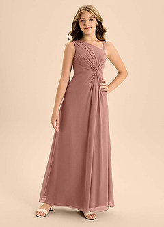 Azazie Brooke Junior Cedar Rose A-Line Side Slit Chiffon Dress image4