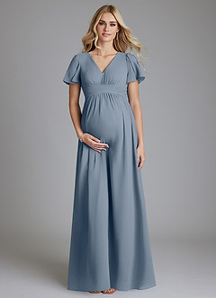 Azazie Verna Maternity Bridesmaid Dresses A-Line V-Neck Ruched Chiffon Floor-Length Dress image1