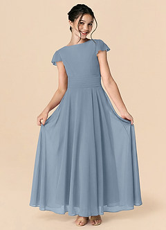 Azazie Payton Dusty Blue A-Line Bow Chiffon Dress image3