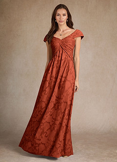 Azazie Myrtle Mère de la mariée Robes Robe Trapèze en Blumen-Burnout Plissée Auburn image4