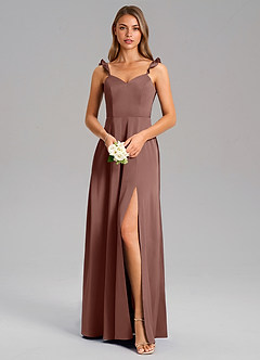 Azazie Everett Bridesmaid Dresses Espresso A-Line Stretch Satin Dress image5
