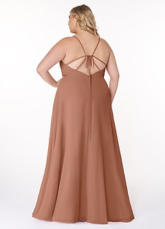 Azazie Everleigh Abiti da Damigella Abito A-Line in Chiffon con Scollo a Cuore a Pieghe Bronzo image7