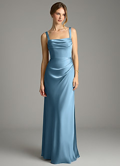 Azazie Alouette Bridesmaid Dresses Steel Blue Mermaid Pleated Stretch Satin Dress image3