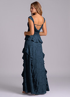 Azazie Sloane At-home Try On Dresses Dark Navy A-Line Sweetheart Neckline Floral Burnout Dress image2