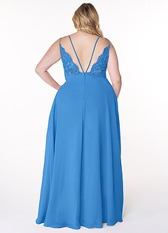 Azazie Lennon Bridesmaid Dresses Blue Jay A-Line Lace Chiffon Dress image8