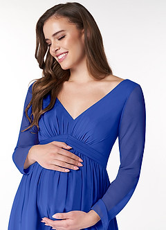 Azazie Teton Vestidos de dama de honra para maternidade Vestir Linha A Manga comprida Comprimento do chão Chiffon image5