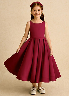 Azazie Babs Blumenmädchenkleider Ballkleid Plissee Matte Satin Kleid Burgunderrot image2