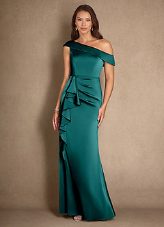 Azazie Hamptons Mother of the Bride Dresses Peacock A-Line Pleated Stretch Satin Dress image4