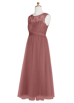 Azazie Georgette Junior Abito A-Line in Tulle Pizzo Rosa Del Deserto image10