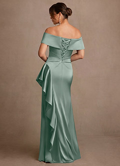 Azazie Kirsty Mère de la mariée Robes Robe Fourreau en Satin extensible Épaule décolletée Sauge D'argent image2