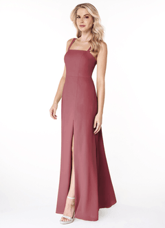 Azazie Jay Bridesmaid Dresses Merlot A-Line Square Neckline Side Slit Chiffon Dress image4