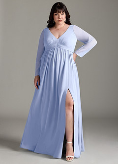Azazie Teton Robes de demoiselle d'honneur de maternité Robe Trapèze Manche longue Longueur ras du sol Mousseline de soie image7