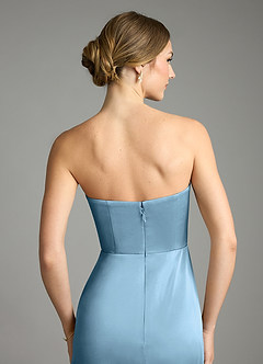 Azazie Wren Bridesmaid Dresses Steel Blue A-Line Strapless Stretch Satin Convertible Dress image6