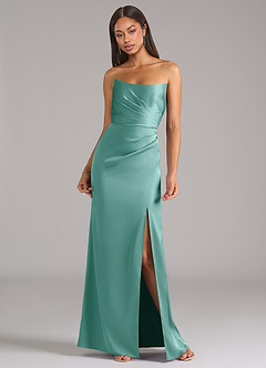 Azazie Marla Bridesmaid Dresses Aqua Sheath Strapless Stretch Satin Convertible Dress image4