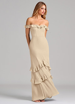 Azazie Marilynn 신부 들러리 드레스 인어 오프 더 숄더 쉬폰 바닥 길이 드레스 image4