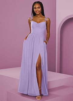 Barbie ♥ Azazie Brautjungfernkleider A-Linie Plissee Chiffon Kleid Flieder image1
