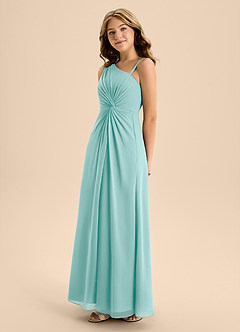 Azazie Brooke Junior Abito A-Line in Chiffon Spacco Laterale Acqua image6