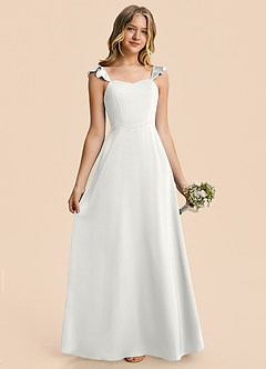 Azazie Mavie Junior Vestido Blanco de Satén Elástico de Corte en A con Drapeado image1