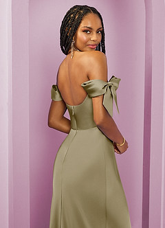 Barbie ♥ Azazie Bridesmaid Dresses Moss Green Sheath Off the Shoulder Stretch Satin Convertible Dress image2